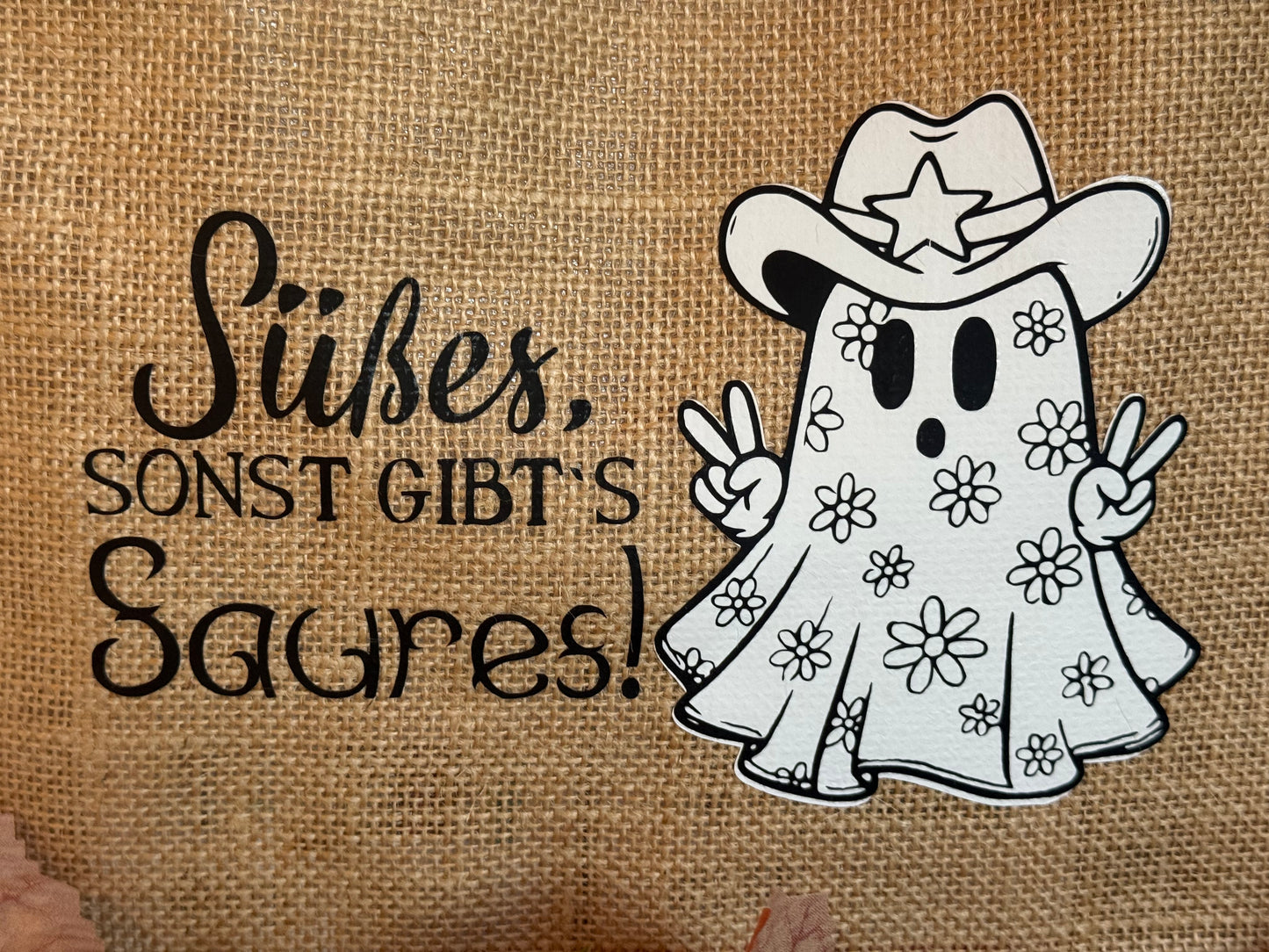 Halloween Jutetasche Süßes,sonst gibt’s Saures. Sammeltasche