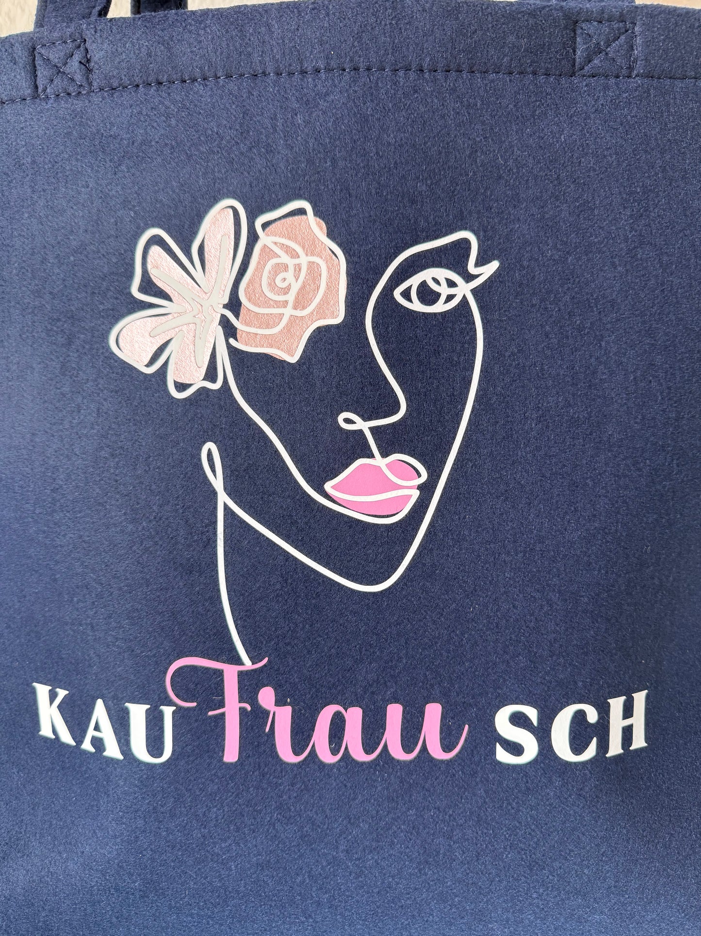 Große Tragetasche „Kaufrausch“ – Dunkelblau aus robustem Polyester-Filz