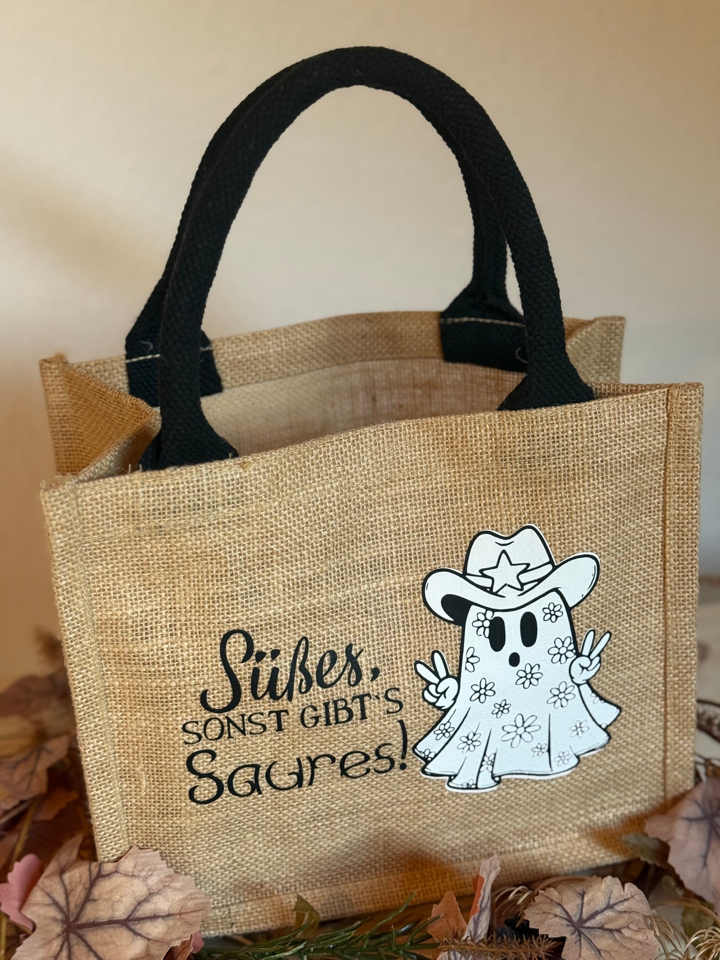 Halloween Jutetasche Süßes,sonst gibt’s Saures. Sammeltasche