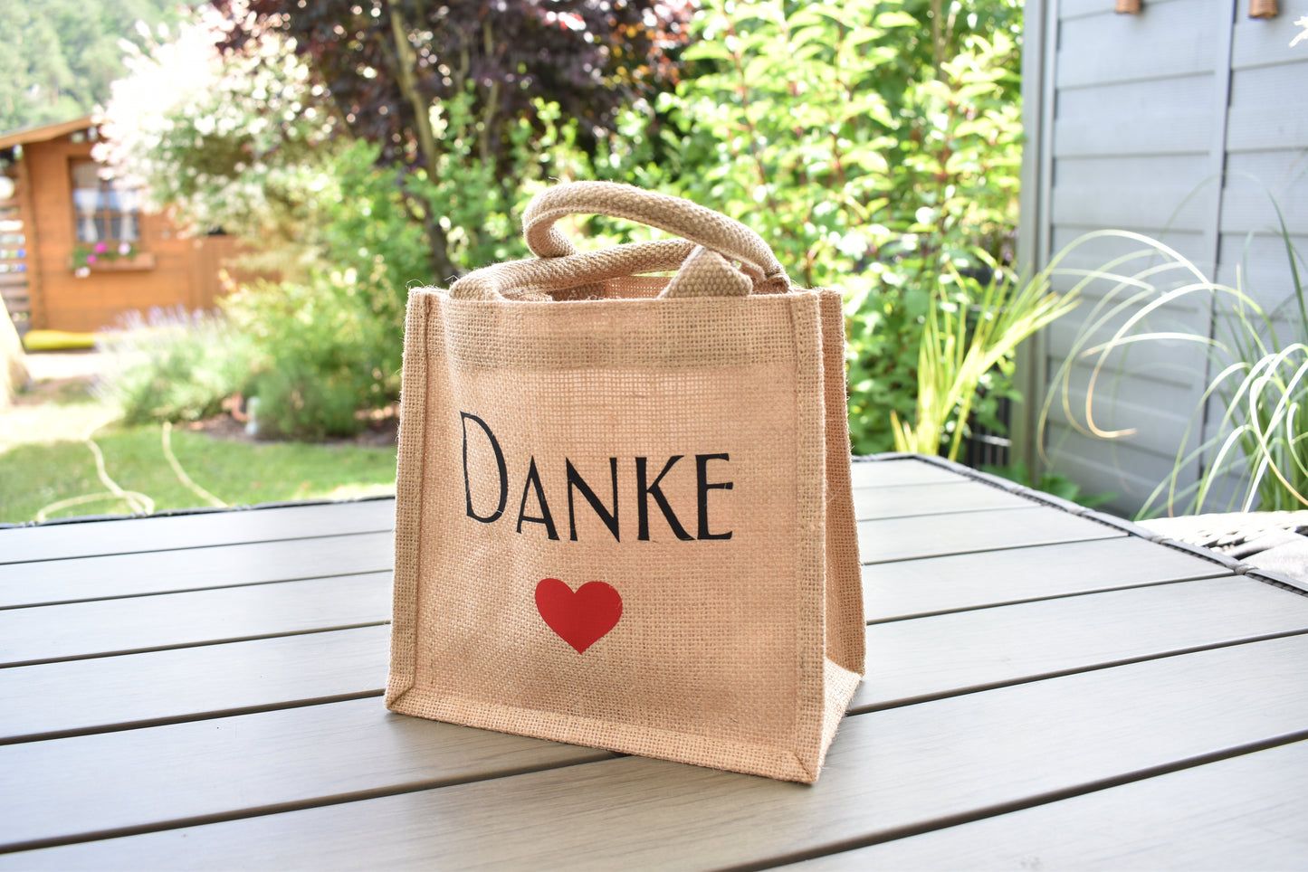 Personalisierbare Geschenktasche mit der Aufschrift "Danke", Naturell
