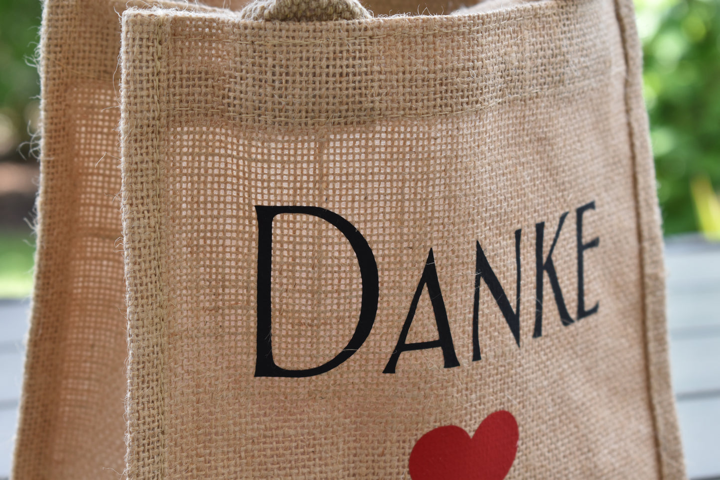 Personalisierbare Geschenktasche mit der Aufschrift "Danke", Naturell