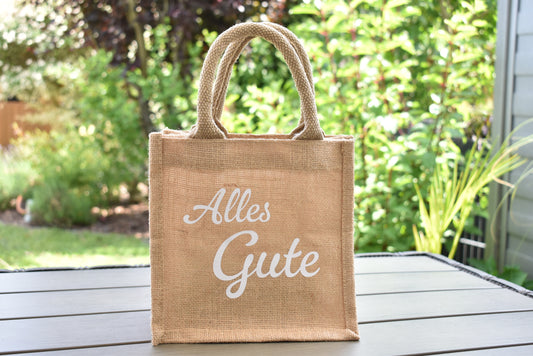 Personalisierbare Geschenktasche mit der Aufschrift "Alles Gute", Naturell