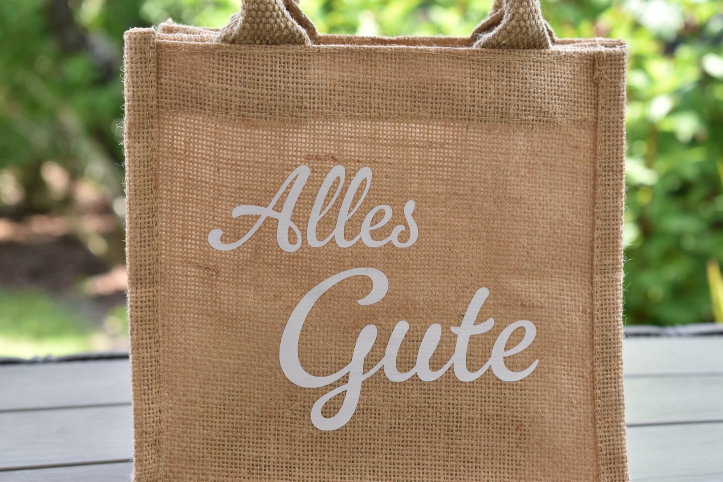 Personalisierbare Geschenktasche mit der Aufschrift "Alles Gute", Naturell