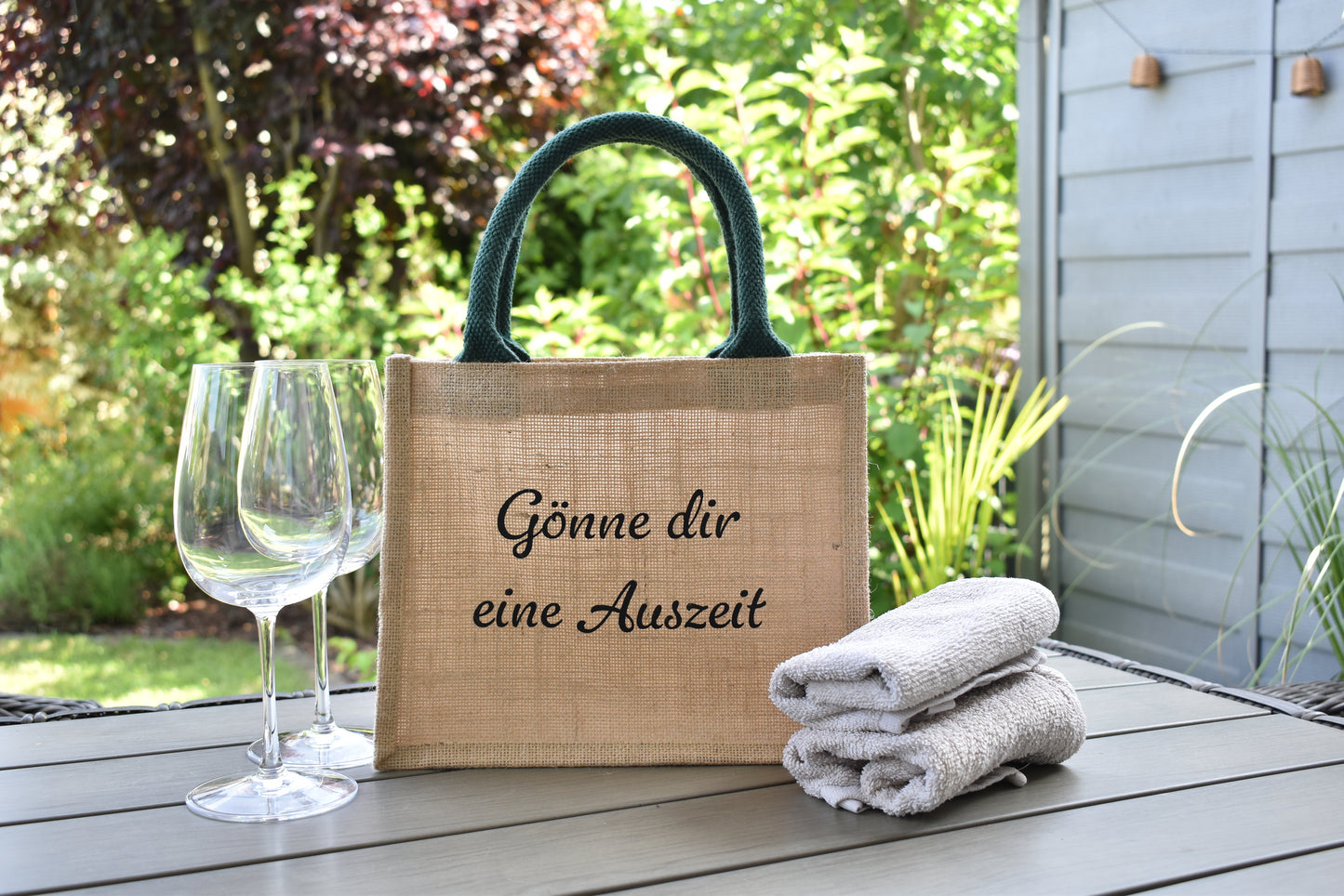 Personalisierbare Geschenktasche aus Jute „Gönne dir eine Auszeit“