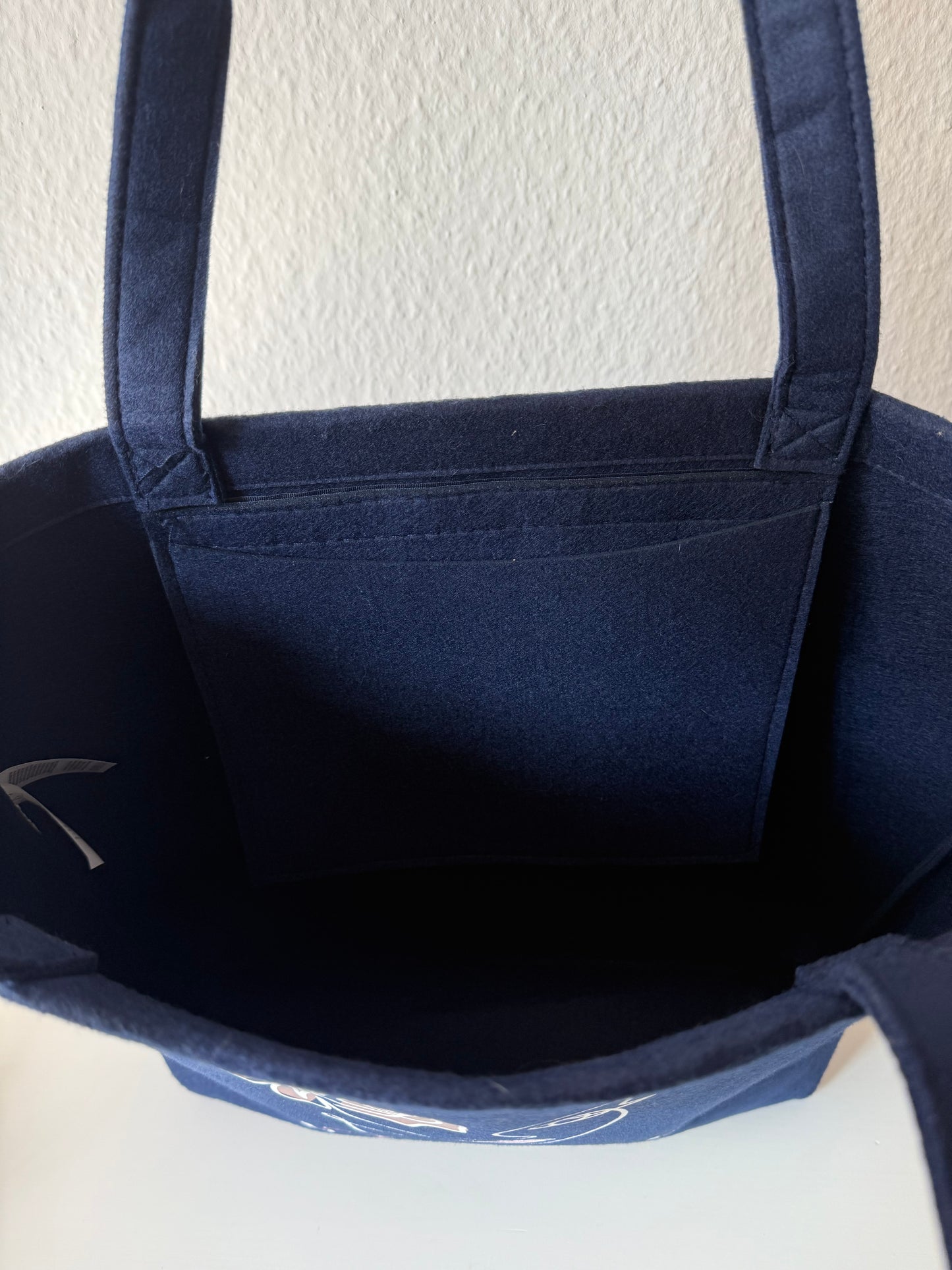 Große Tragetasche „Kaufrausch“ – Dunkelblau aus robustem Polyester-Filz
