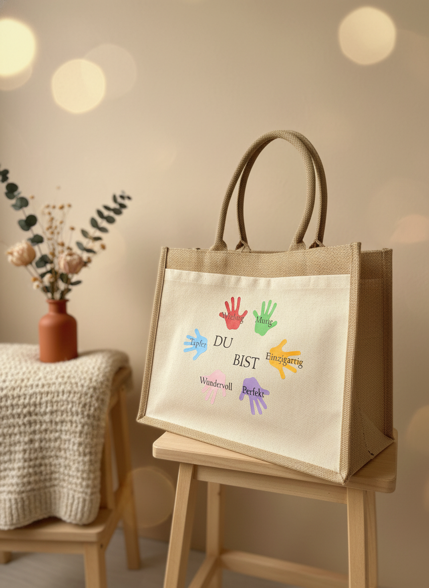 Jutetasche mit Handabdrücken – Du bist wundervoll, mutig & einzigartig