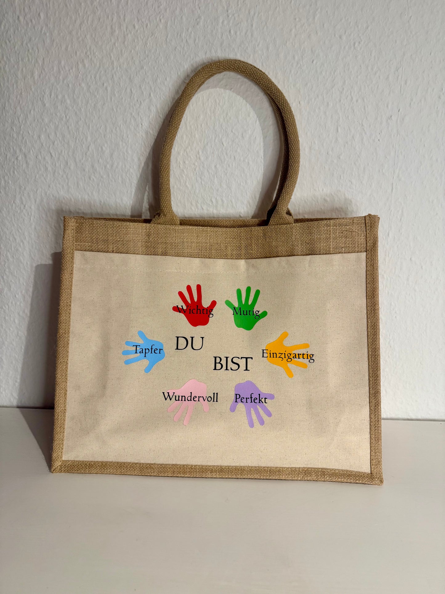 Jutetasche mit Handabdrücken – Du bist wundervoll, mutig & einzigartig