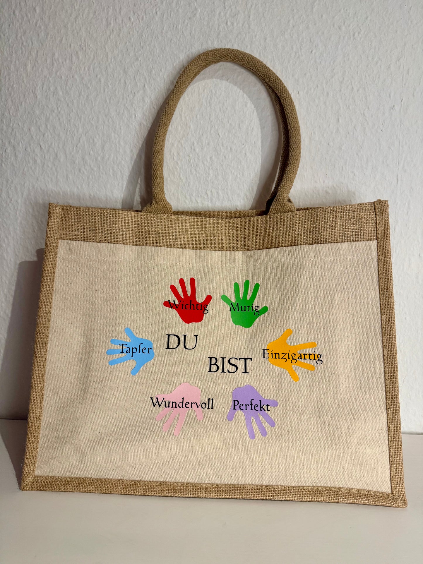 Jutetasche mit Handabdrücken – Du bist wundervoll, mutig & einzigartig