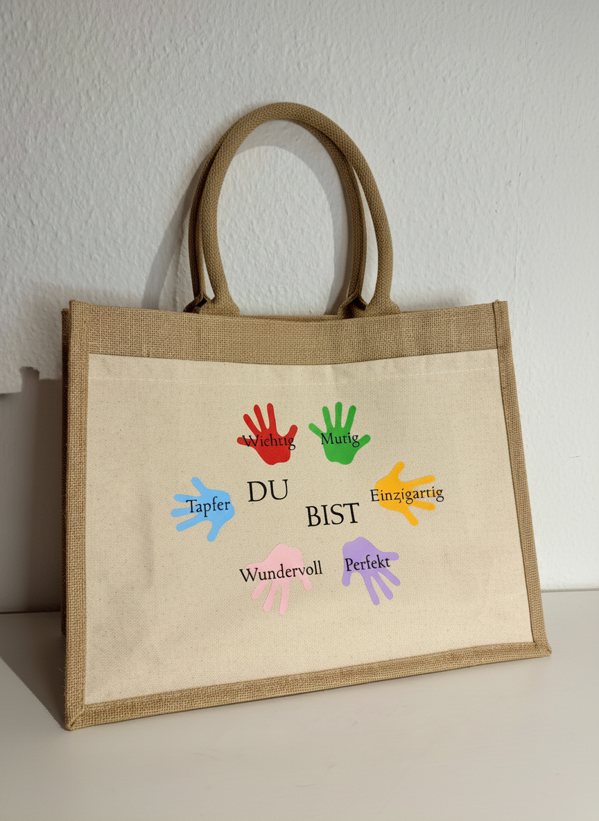 Jutetasche mit Handabdrücken – Du bist wundervoll, mutig & einzigartig