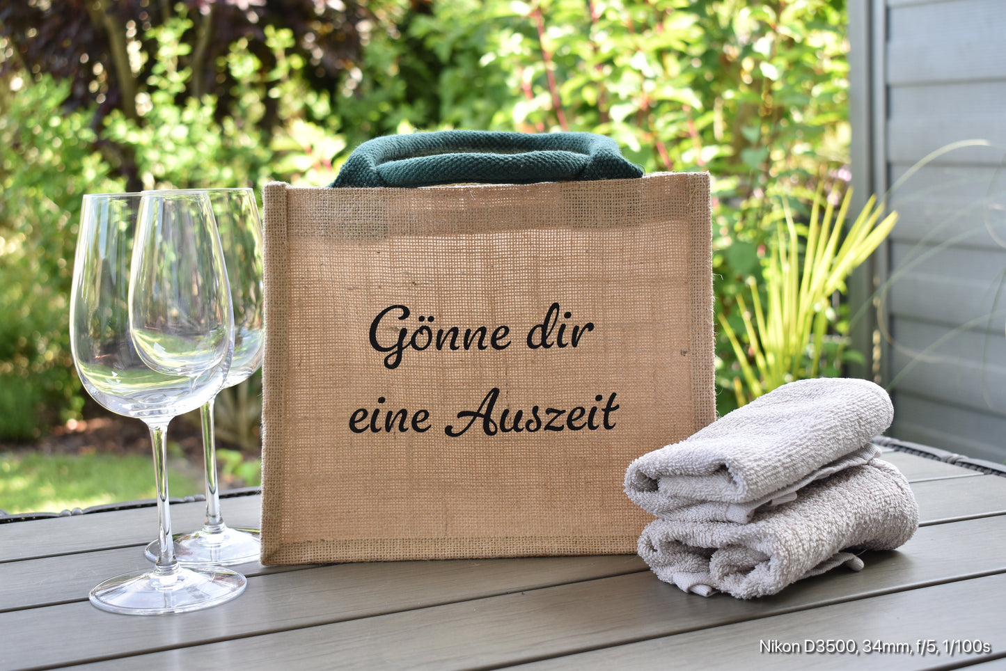 Personalisierbare Geschenktasche aus Jute „Gönne dir eine Auszeit“