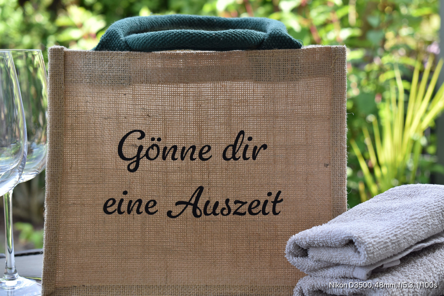 Personalisierbare Geschenktasche aus Jute „Gönne dir eine Auszeit“