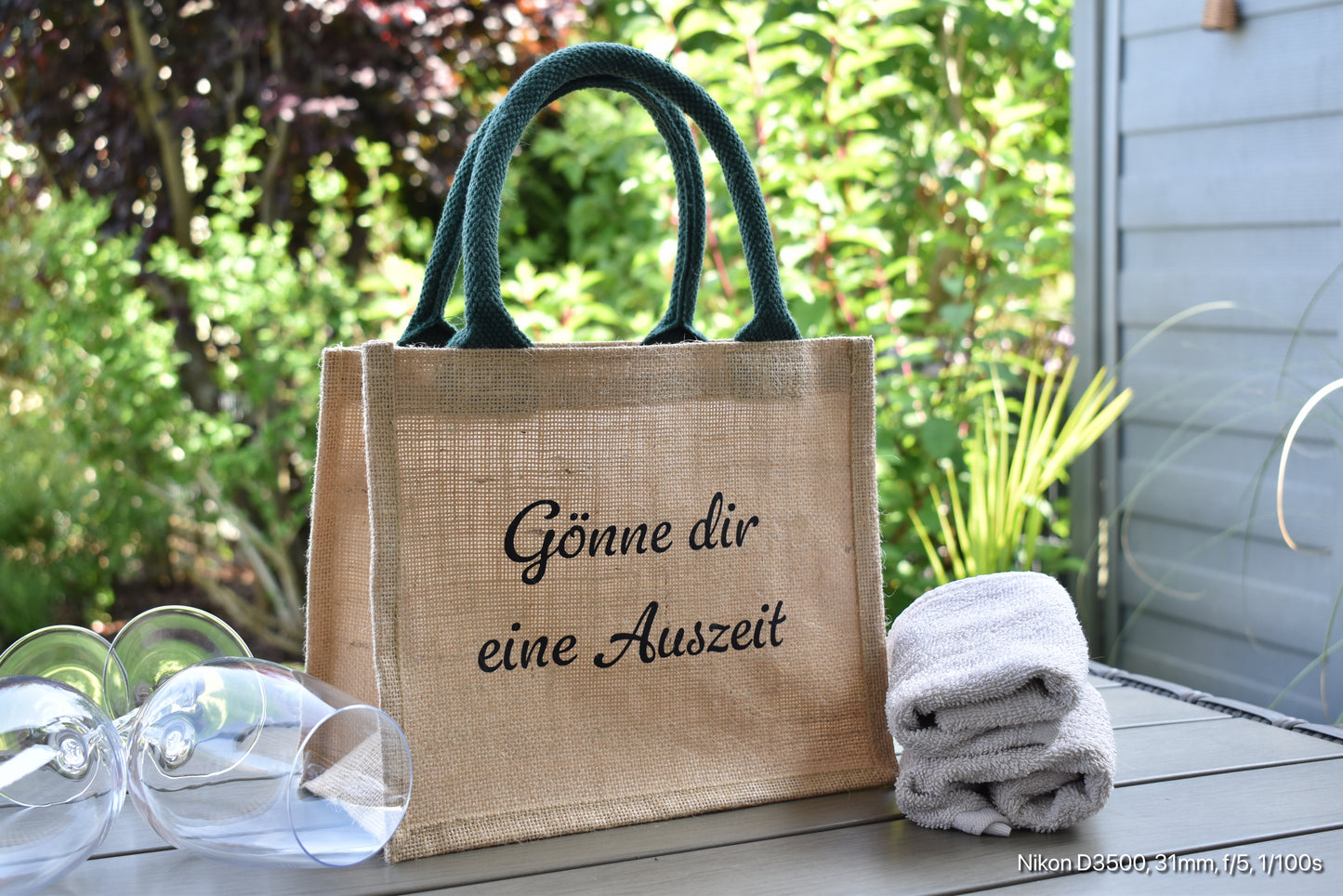 Personalisierbare Geschenktasche aus Jute „Gönne dir eine Auszeit“