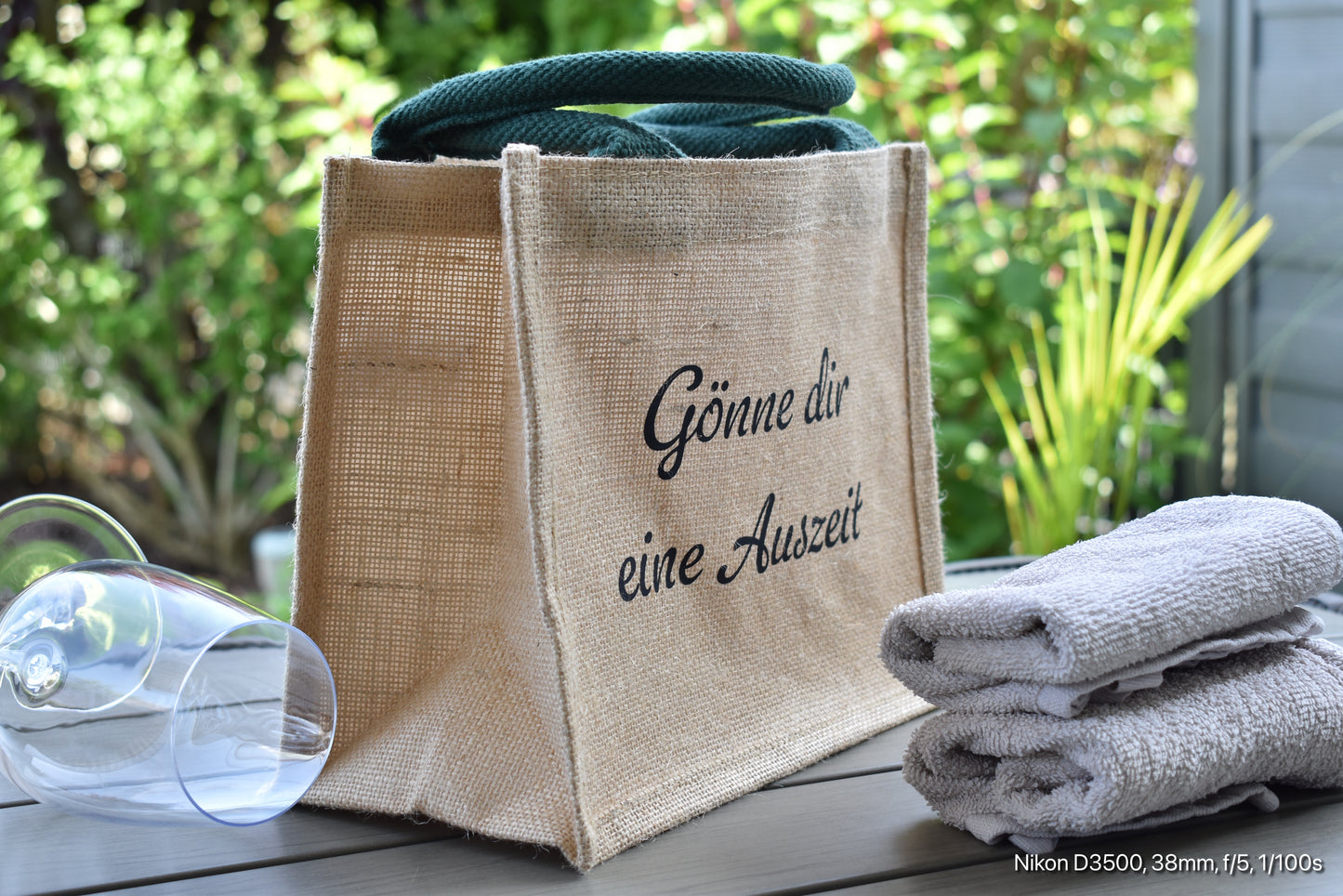 Personalisierbare Geschenktasche aus Jute „Gönne dir eine Auszeit“