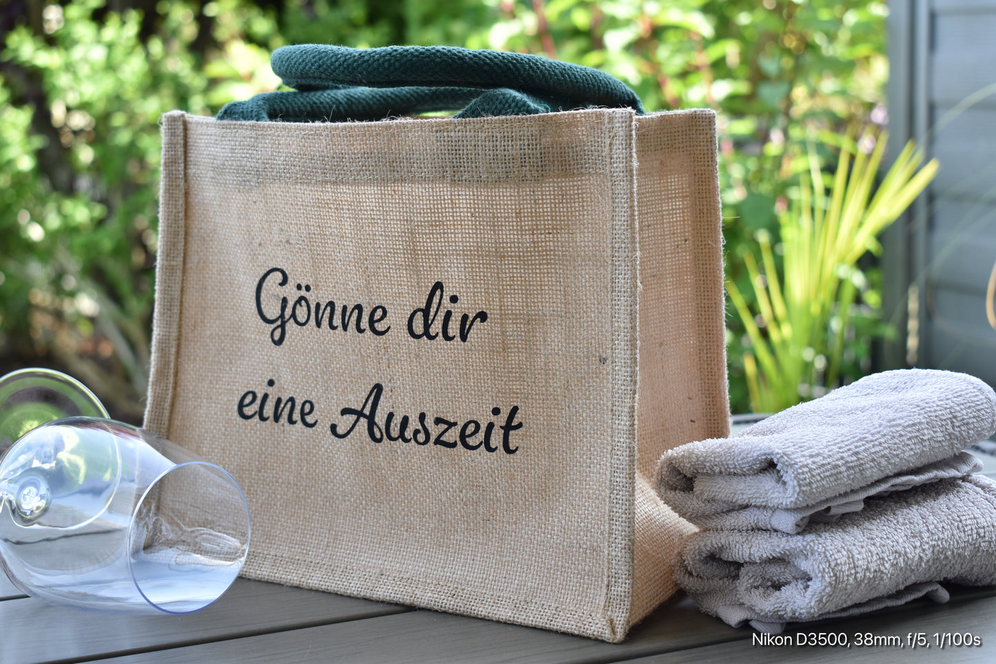 Personalisierbare Geschenktasche aus Jute „Gönne dir eine Auszeit“