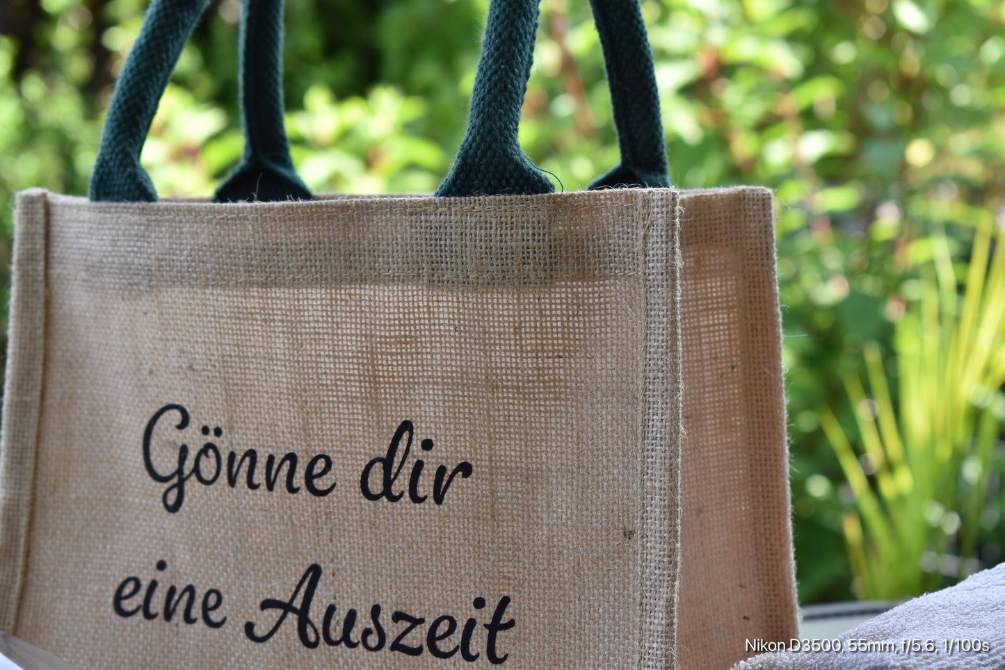 Personalisierbare Geschenktasche aus Jute „Gönne dir eine Auszeit“